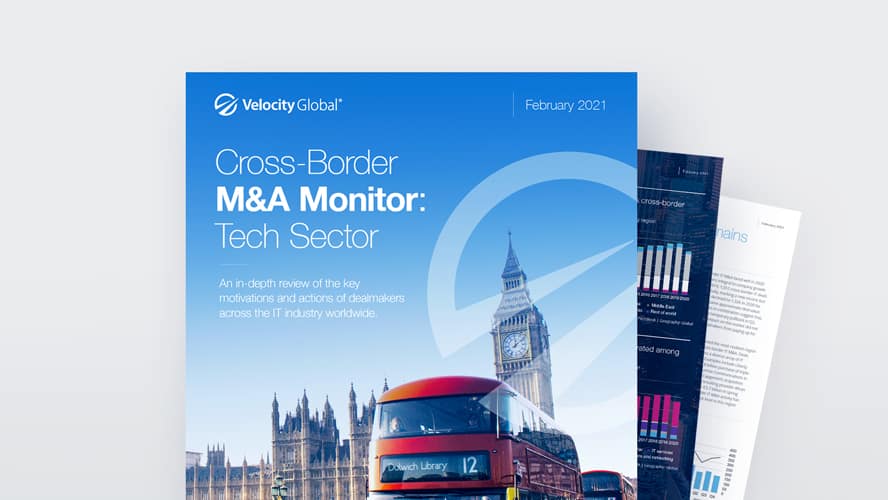 Portada del informe para Monitor de fusiones y adquisiciones transfronterizas para el sector tecnológico
